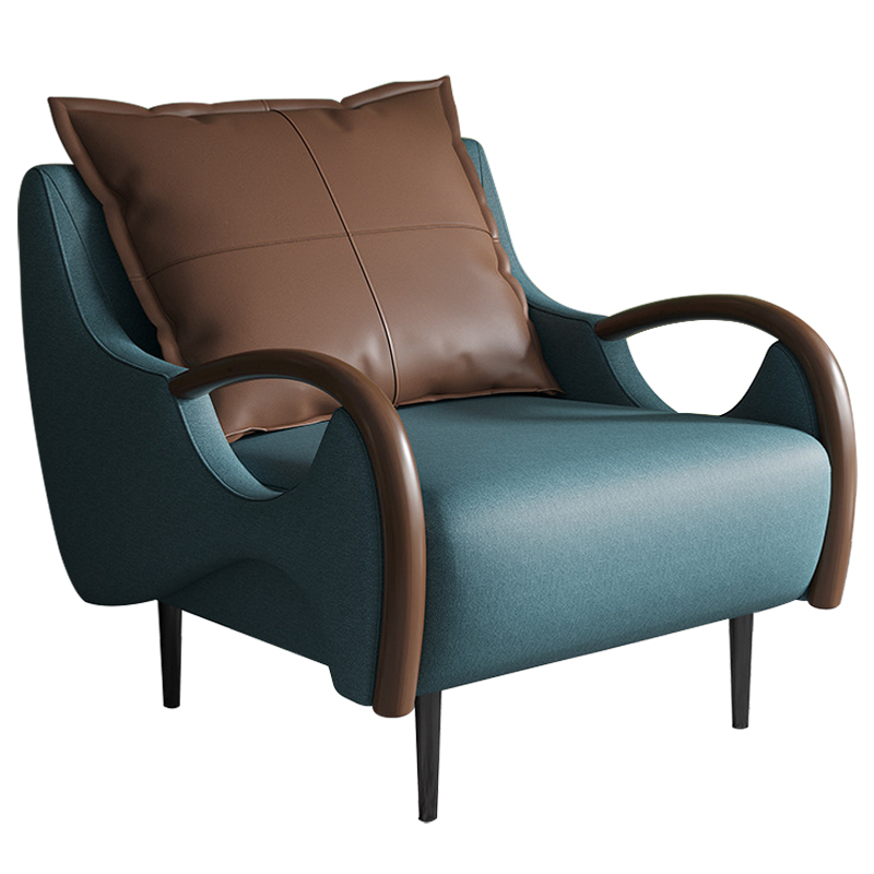 Кресло Oliwier Blue Armchair Синий Коричневый в Ульяновске | Loft Concept 