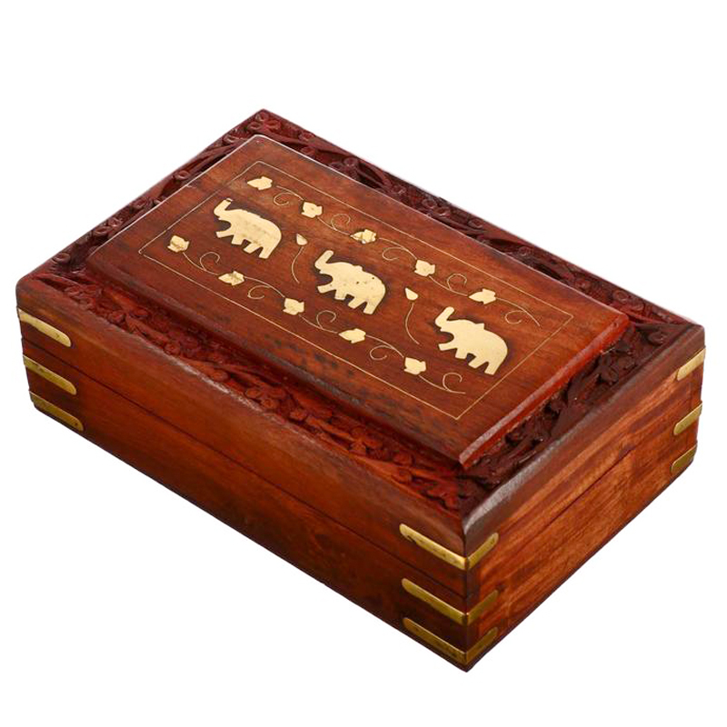 Шкатулка Three Elephants Indian Inlay Box Коричневый Латунь в Ульяновске | Loft Concept 