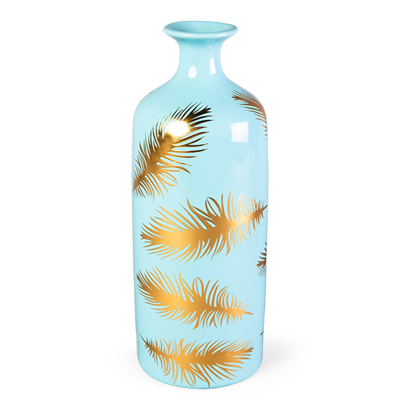 Ваза Gold feathers on blue Vase 30 Голубой Глянцевое золото в Ульяновске | Loft Concept 