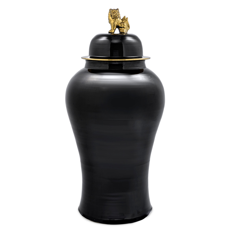 Ваза с крышкой Eichholtz Vase Golden Dragon L Черный Глянцевое золото в Ульяновске | Loft Concept 