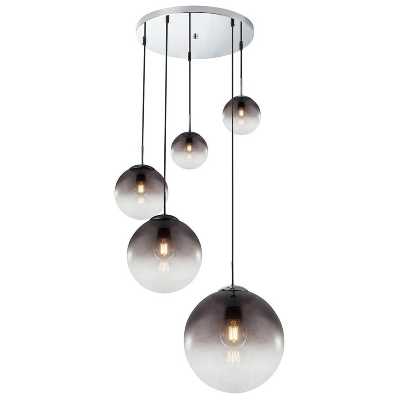 Люстра Ball Sunrise Pendant lamp smok 5 плафона Стекло Смок Хром в Ульяновске | Loft Concept 