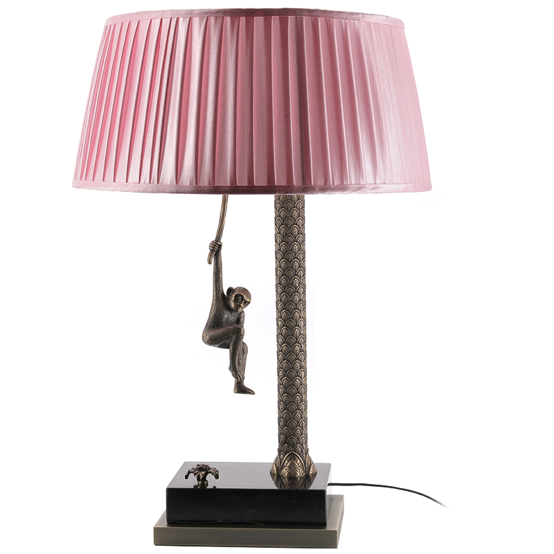 Настольная лампа Джунгли Table Lamp Jungle Pink Латунь Античная полированная Черный Мрамор Nero Розовый в Ульяновске | Loft Concept 