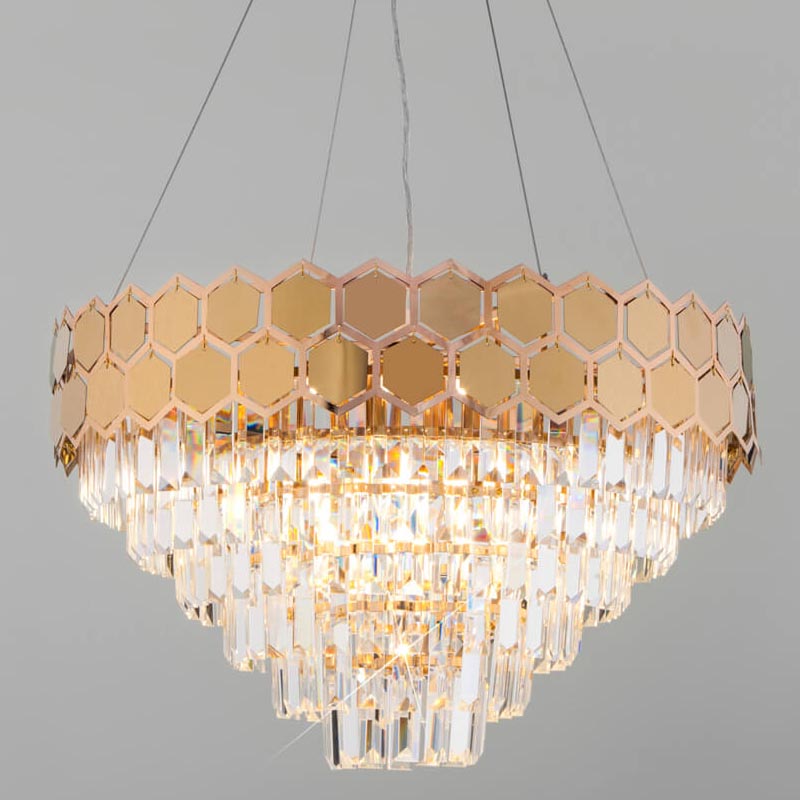 Люстра Hanging Hexagon Moira Chandelier gold Прозрачный (Transparent) Золотой в Ульяновске | Loft Concept 