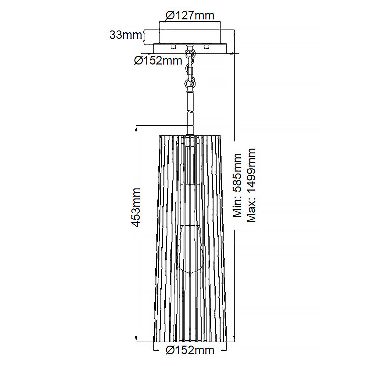 Подвесной светильник с узким цилиндрическим абажуром из черных вертикальных реек Kichler в Ульяновске
