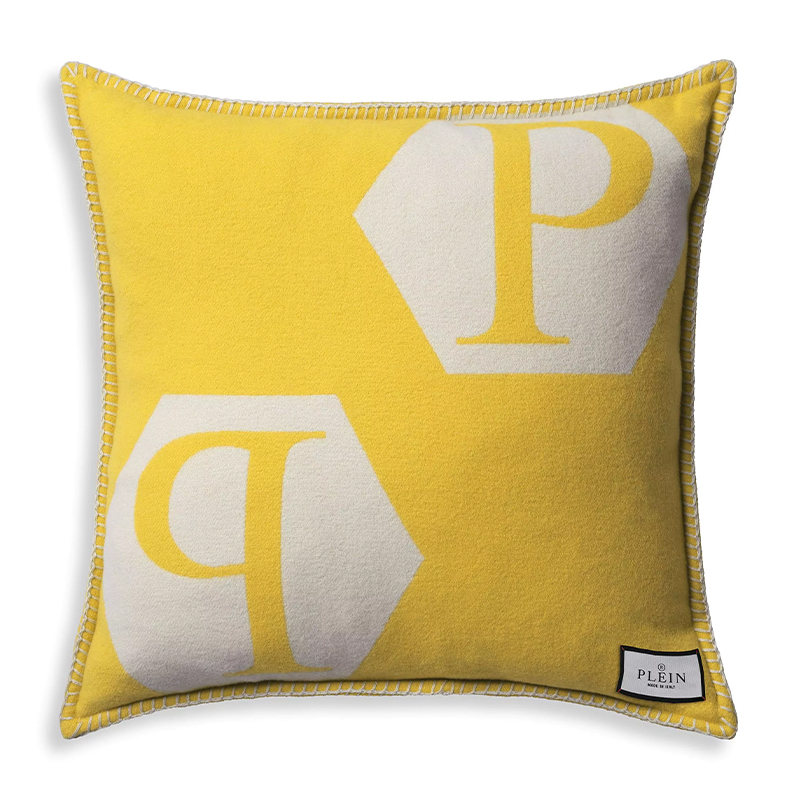 Подушка Philipp Plein Cushion Cashmere Yellow Желтый Белый в Ульяновске | Loft Concept 