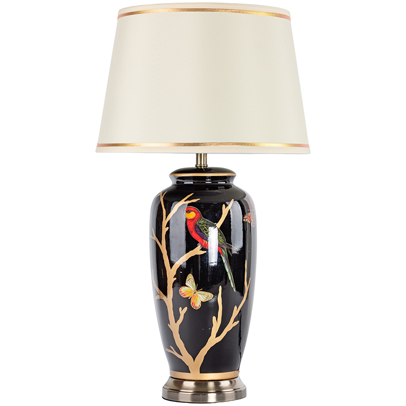 Настольная лампа с абажуром Bird on Golden Branches Black Lampshade Черный Бежевый Красный Золотой в Ульяновске | Loft Concept 