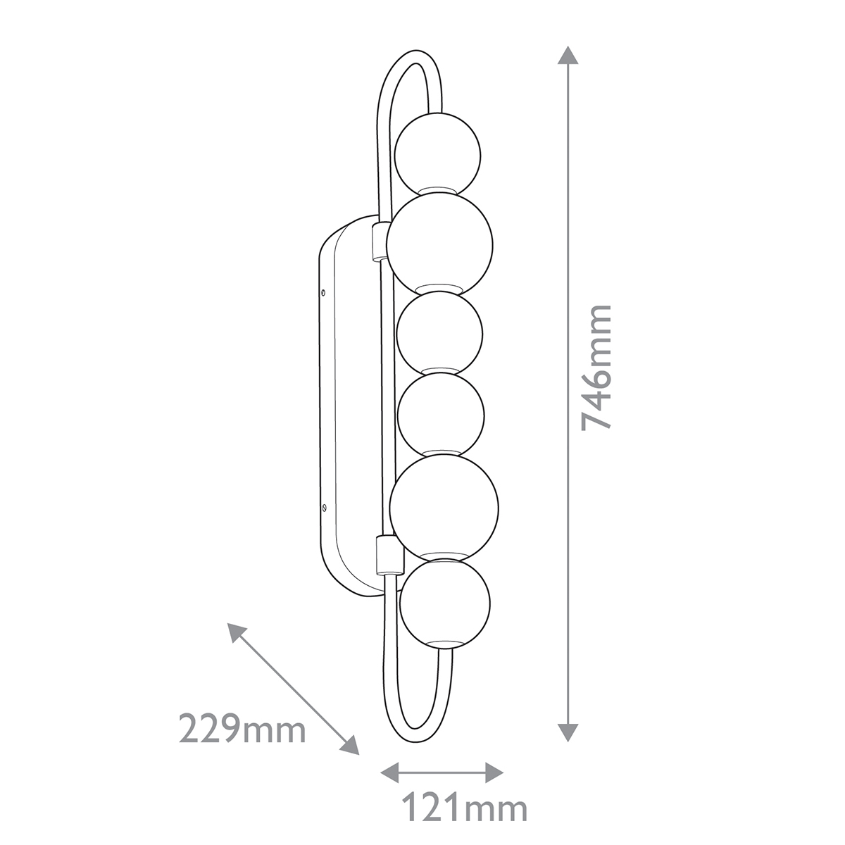 Бра цвета латунь с 6-ю рифлеными плафонами шаровидной формы Alora в Ульяновске