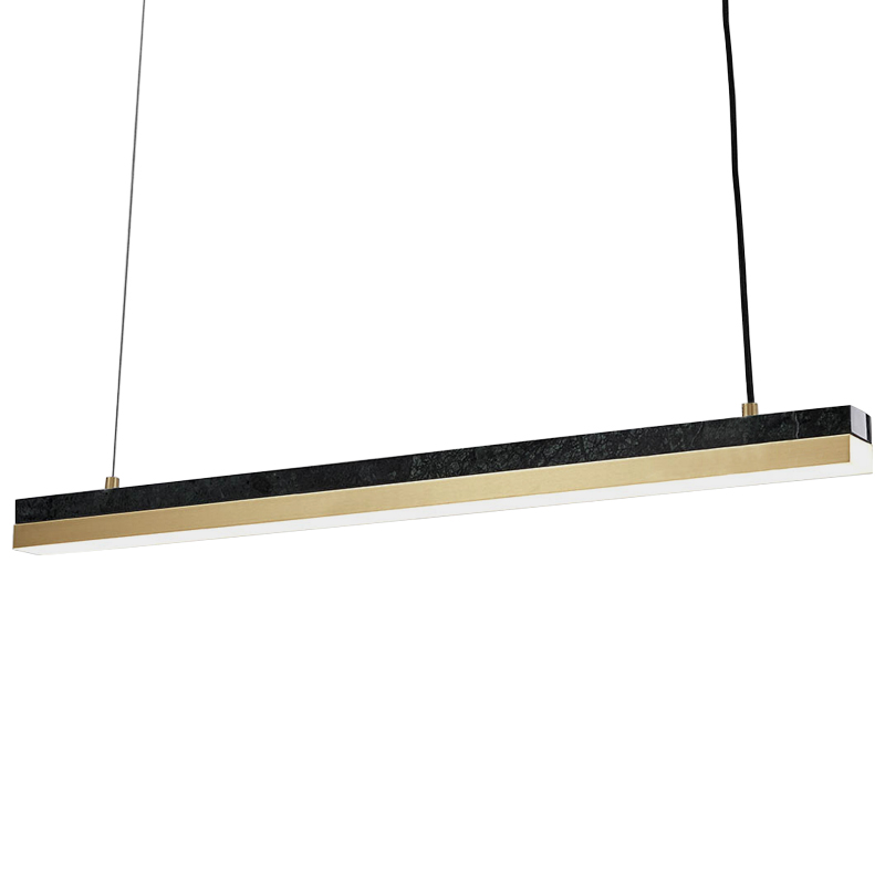 Линейный подвесной светильник Dominik Marble Linear Hanging Lamp Черный Мрамор Nero Золотой в Ульяновске | Loft Concept 