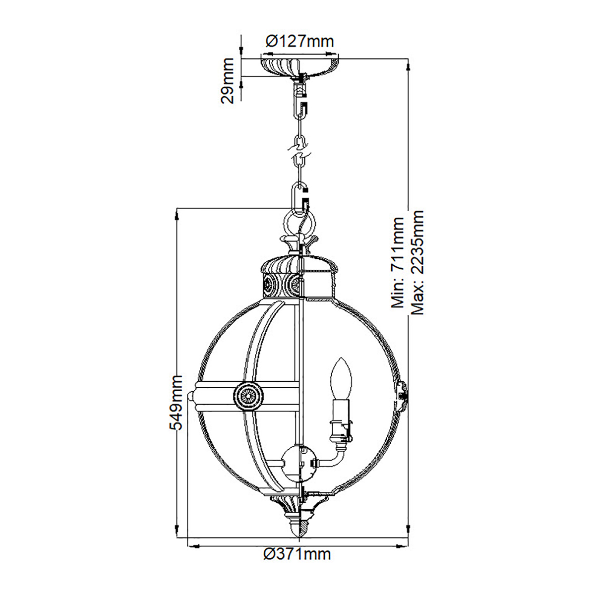 Подвесной светильник с прозрачным стеклянным плафоном в форме шара цвета никеля в индустриальном стиле на цепи 3 лампы Feiss в Ульяновске