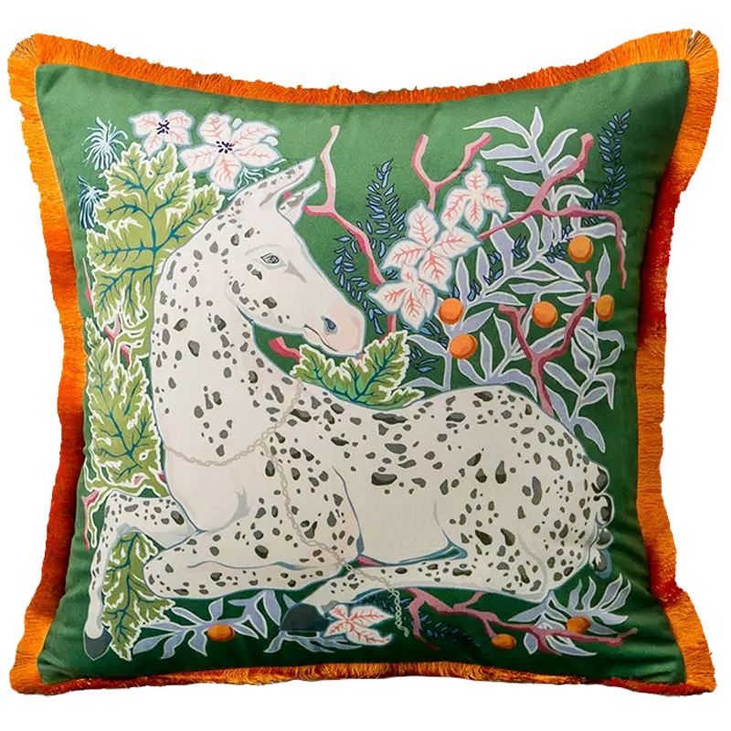 Декоративная подушка Horse on Botanical Green Cushion Мульти Зеленый в Ульяновске | Loft Concept 