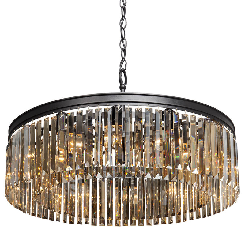 Люстра RH Rhys Amber GLASS Prism Round Chandelier Янтарное стекло 80 Черный матовый Прозрачное Стекло в Ульяновске | Loft Concept 