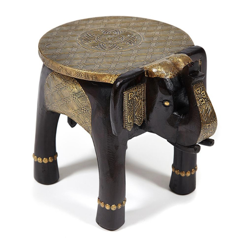 Журнальный стол Antique Indian Brass Mango Wood Elephant Table Черный Латунь в Ульяновске | Loft Concept 