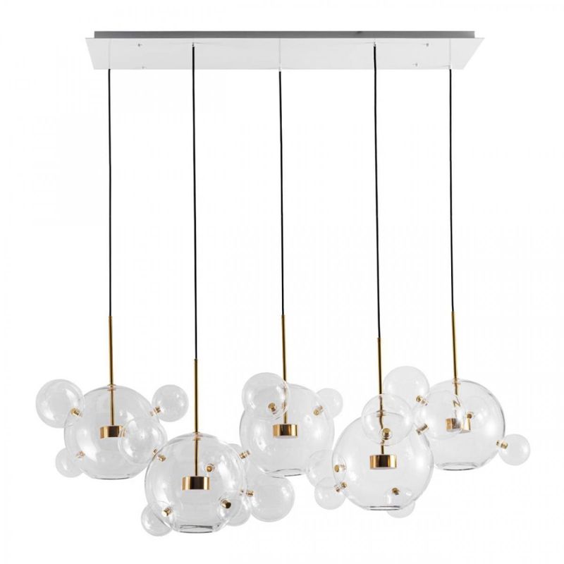 Линейный Светодиодный Светильник Giopato & Coombes Bubble Chandelier Linear Circle 5 плафонов Белый Золотой Прозрачное Стекло в Ульяновске | Loft Concept 