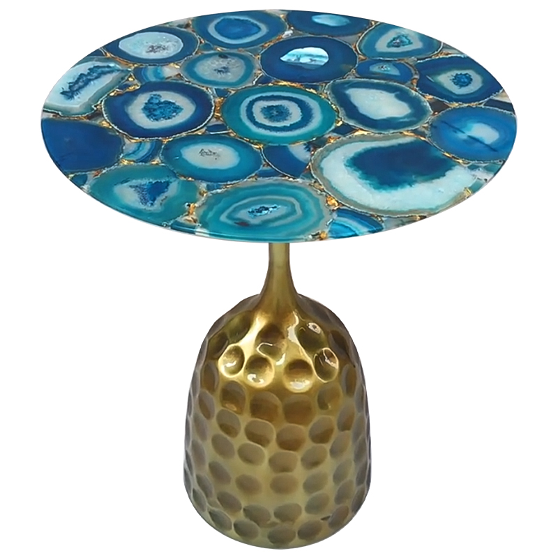 Приставной стол Cluster Surface Blue Agate Side Table Латунь Синий Бирюзовый в Ульяновске | Loft Concept 