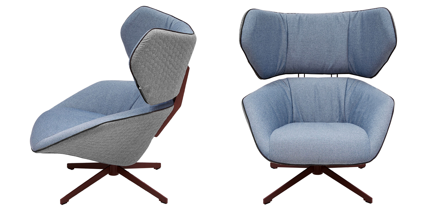 Вращающееся кресло с двухцветной обивкой Wilder Armchair голубой и серый - фото