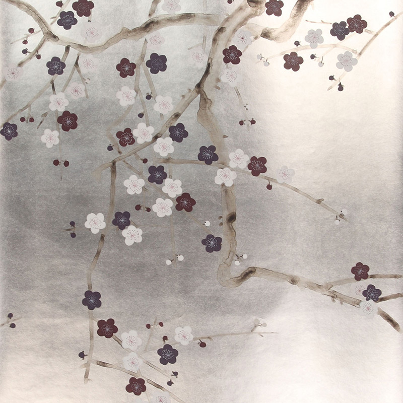 Обои ручная роспись Plum Blossom Lavender on Tarnished Silver gilded paper  в Ульяновске | Loft Concept 