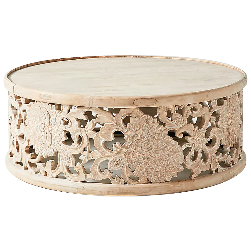 Круглый кофейный стол Handcarved Lotus Round Coffee Table Древесина в Ульяновске | Loft Concept 