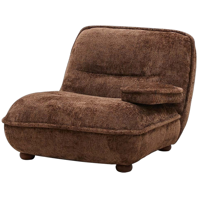 Кресло без подлокотников коричневое ну круглых деревянных ножках Loup Plush Armchair Brown Коричневый в Ульяновске | Loft Concept 