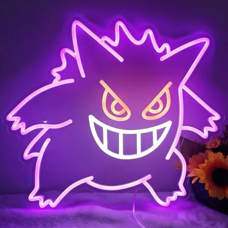 Неоновая настенная лампа Gengar Pokemon Neon Wall Lamp Фиолетовый Желтый Белый в Ульяновске | Loft Concept 