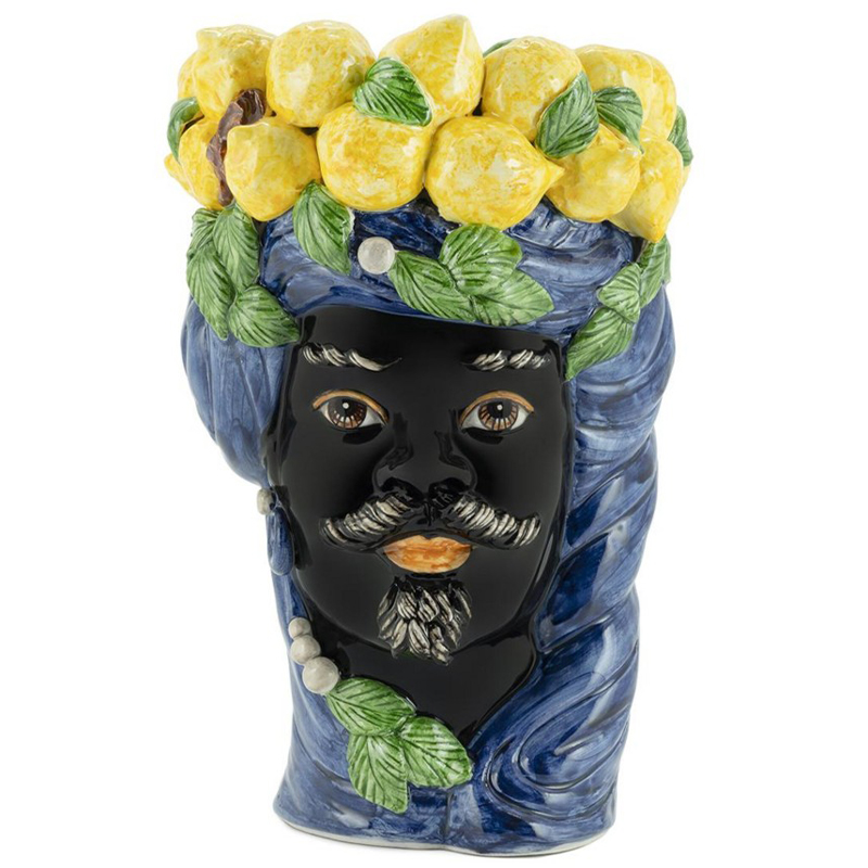 Ваза Vase Lemon Head Man Blue Синий Черный Желтый Зеленый в Ульяновске | Loft Concept 