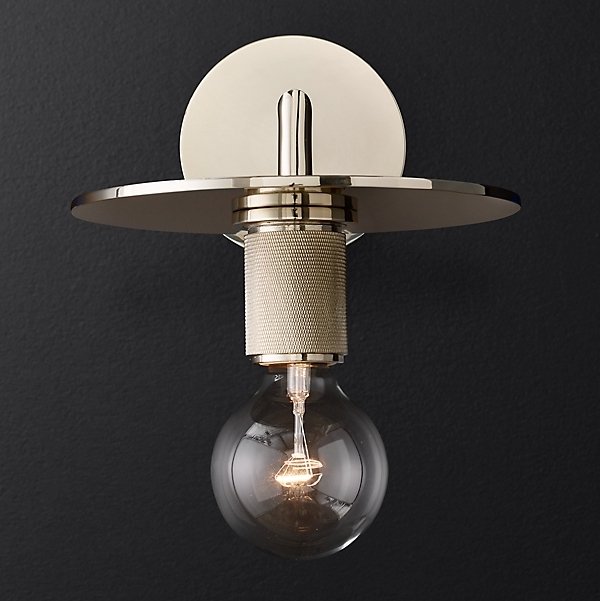 Бра RH Utilitaire Knurled Disk Shade Sconce Silver Никель в Ульяновске | Loft Concept 