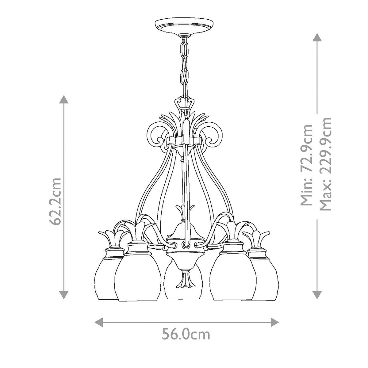Люстра цвета латунь с 5-ю плафонами из рельефного стекла в форме ананаса Hinkley в Ульяновске