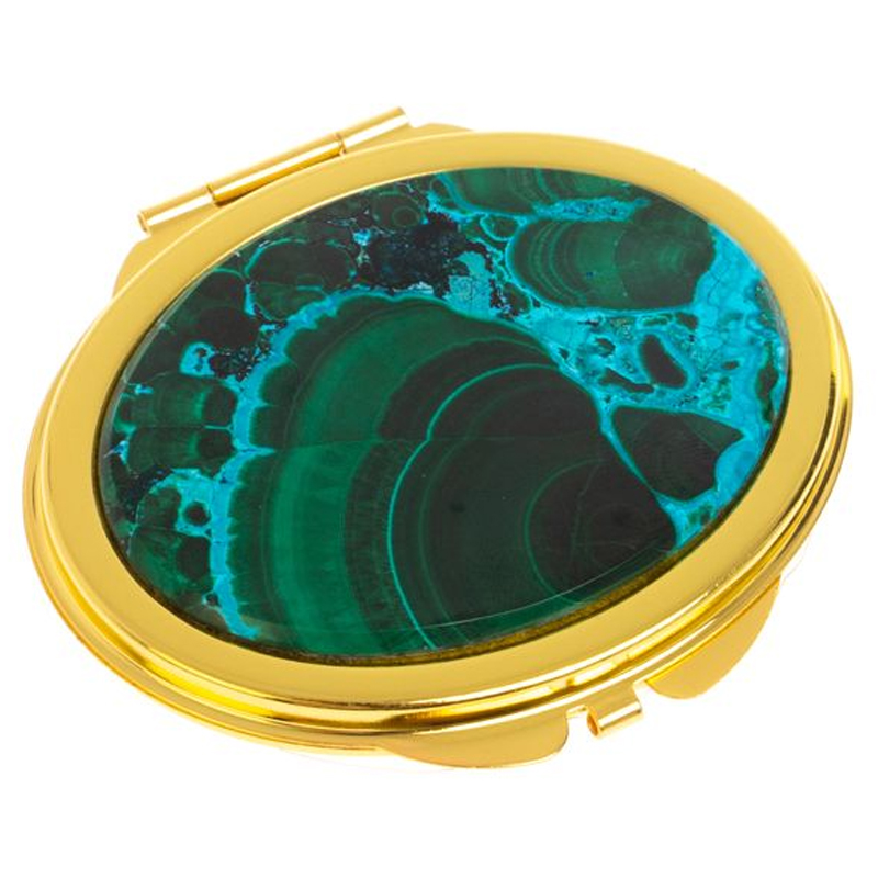 Зеркало карманное складное овальное из натурального камня Малахит с Хризоколлой Gold Stone Mirrors Малахит Золотой в Ульяновске | Loft Concept 