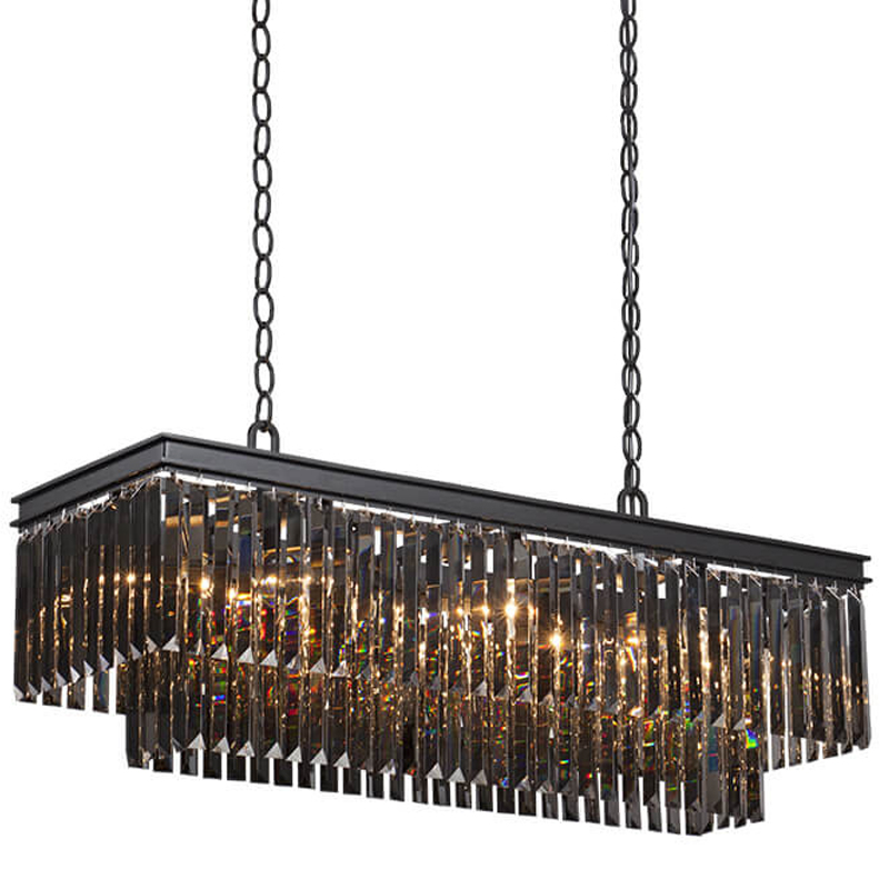 Люстра Odeon Gray glass Rectangular Chandelier Black iron  стекло Смок длина 100 Черный матовый в Ульяновске | Loft Concept 