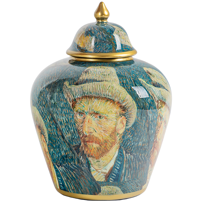 Ваза с крышкой Vincent Van Gogh Vase Изумрудный Золотой Бежевый Мульти в Ульяновске | Loft Concept 