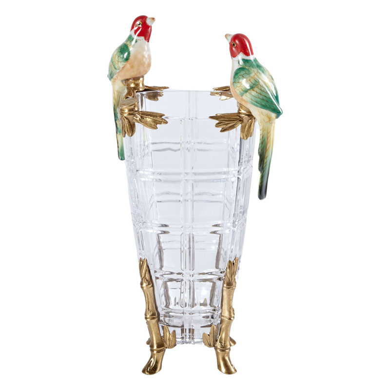 Ваза из прозрачного стекла с бронзовыми ножками и фигурками попугаев Eden Garden porcelain and bronze Прозрачное Стекло Бронза Мульти Ваза из прозрачного стекла с бронзовыми ножками и фигурками попугаев Eden Garden porcelain and bronze Прозрачное Стекло Бронза Мульти в Ульяновске | Loft Concept