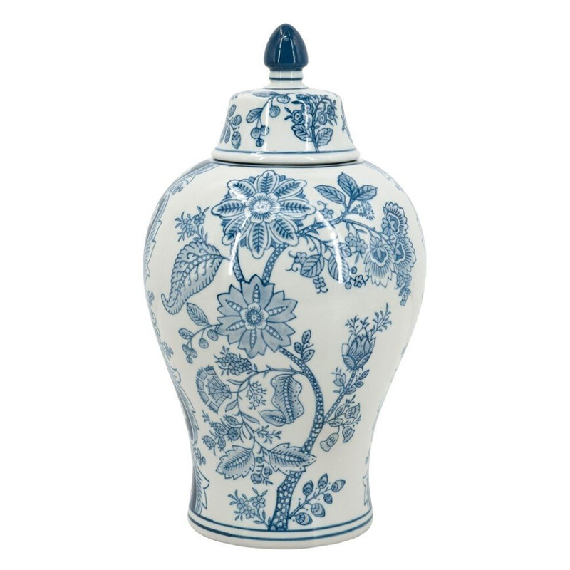 Ваза с крышкой и голубым цветочным рисунком на белом фоне Blue & White Ornament Белый Голубой Ваза с крышкой и голубым цветочным рисунком на белом фоне Blue & White Ornament Белый Голубой в Ульяновске | Loft Concept