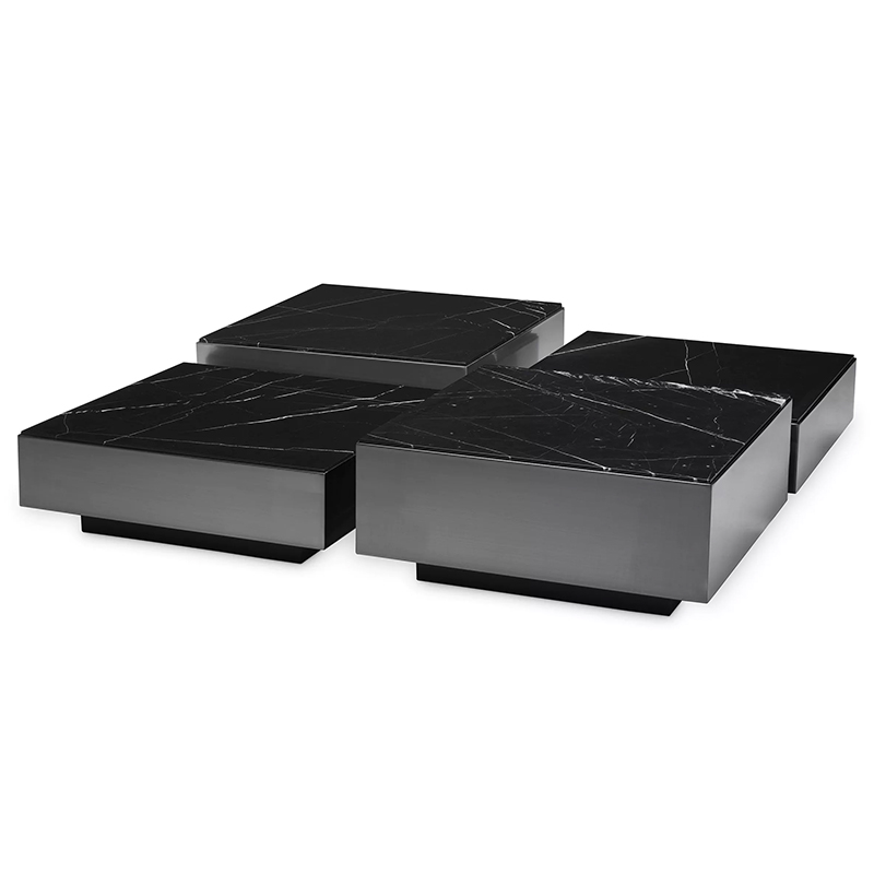 Комплект кофейных столиков Eichholtz Coffee Table Esposito set of 4 Черный Черный Мрамор Nero в Ульяновске | Loft Concept 