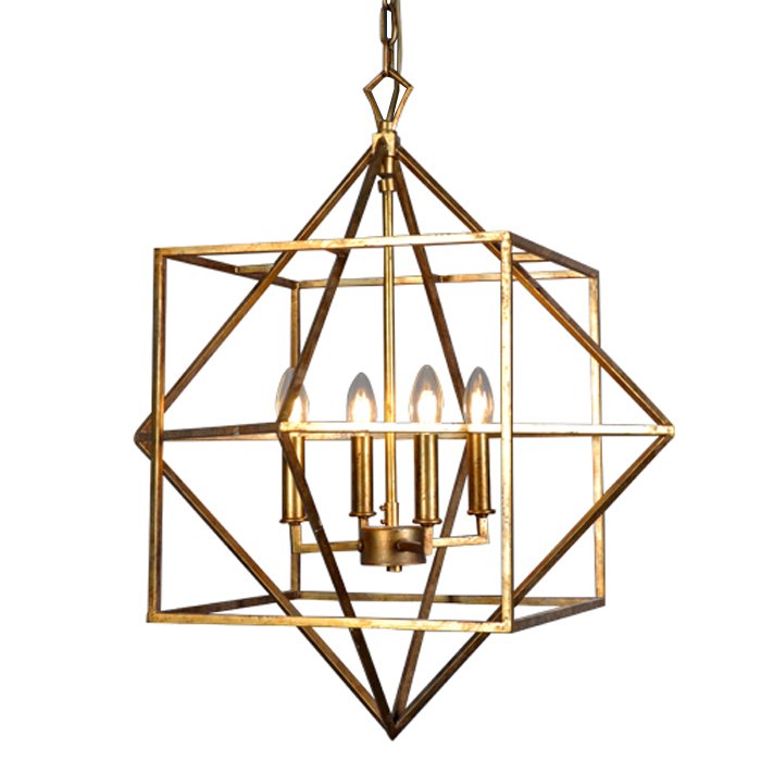 Подвесной светильник CUBIST Chandelier Gold 4 bulbs Золотой в Ульяновске | Loft Concept 