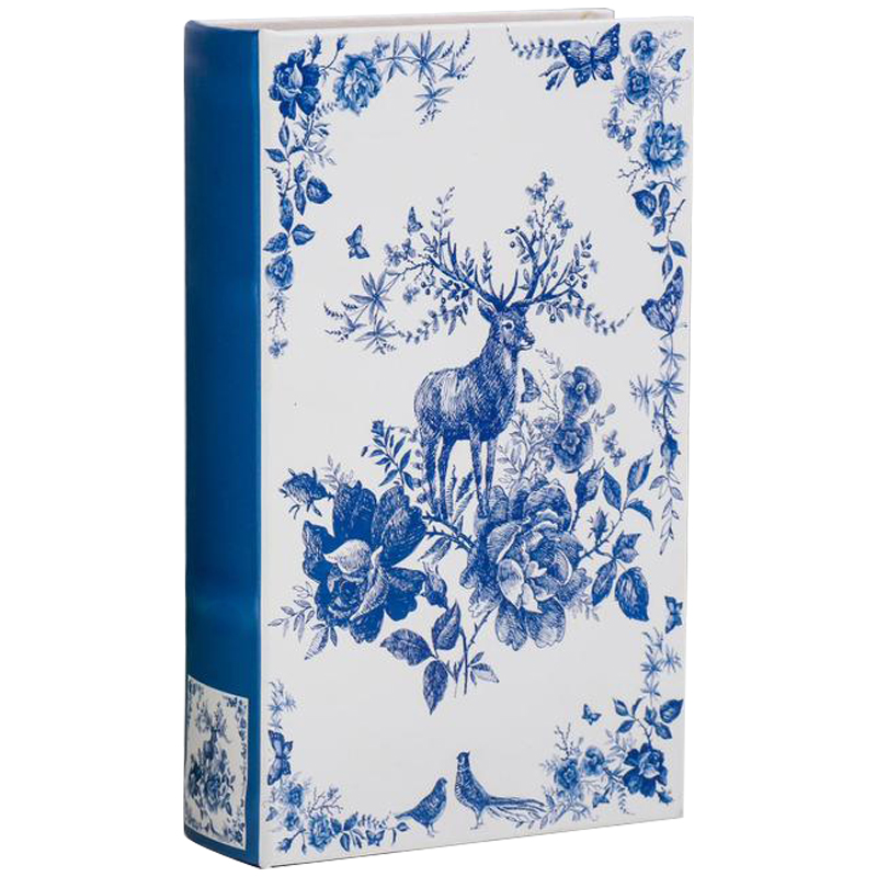 Шкатулка-книга с сейфом Deer and Blue Flowers Book Box Белый Синий в Ульяновске | Loft Concept 