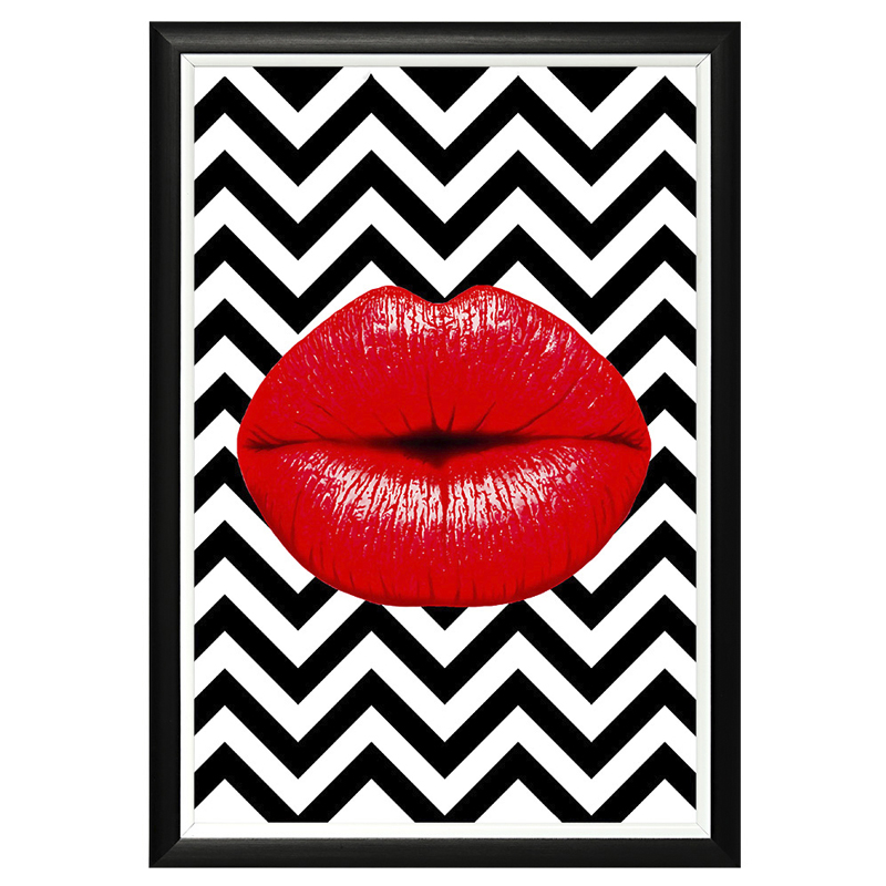 Постер Red Lips Chevron Черно-белый Красный в Ульяновске | Loft Concept 