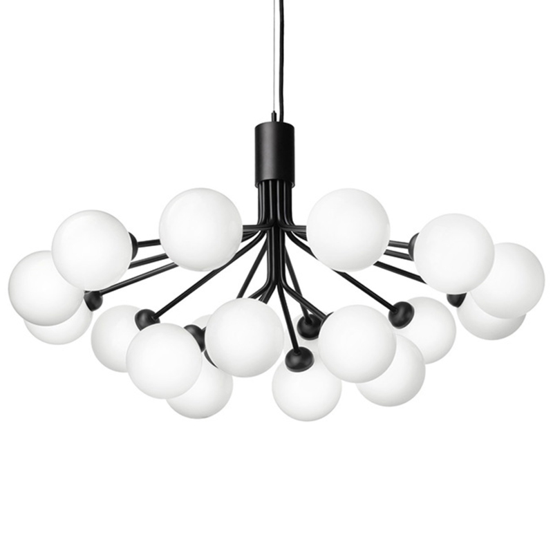 Люстра Berries Chandelier White Balloons Black 18 Черный матовый Белое матовое стекло в Ульяновске | Loft Concept 