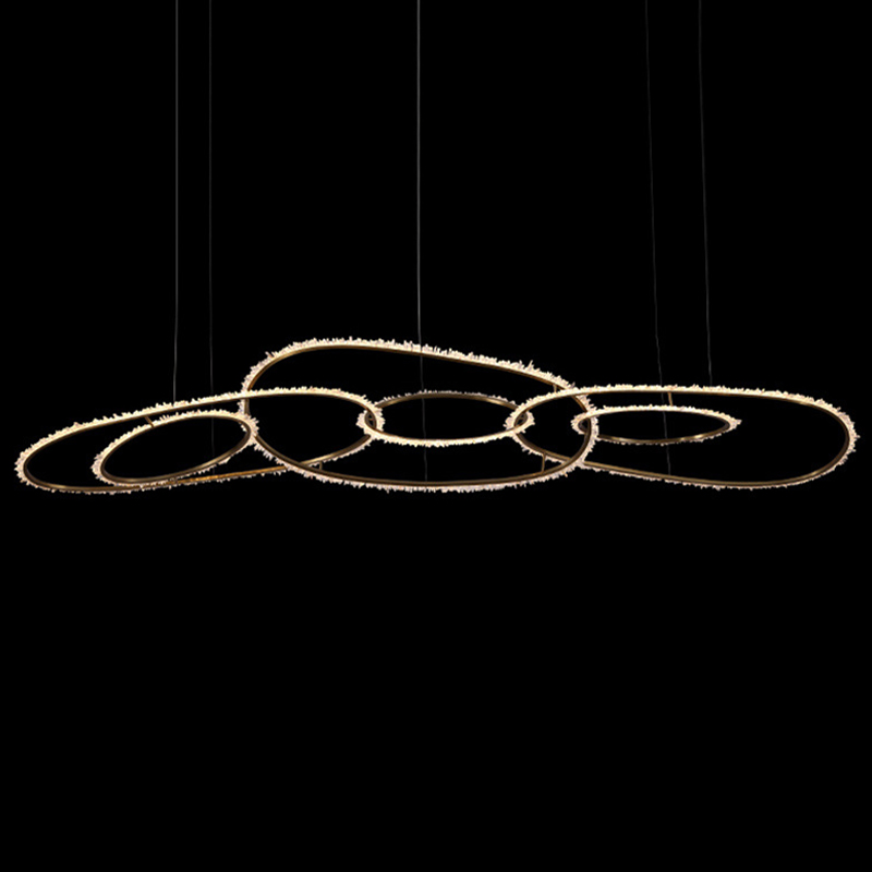 Люстра Six Rings Chain Quartz Crystal Chandelier Глянцевое золото Прозрачное Стекло в Ульяновске | Loft Concept 