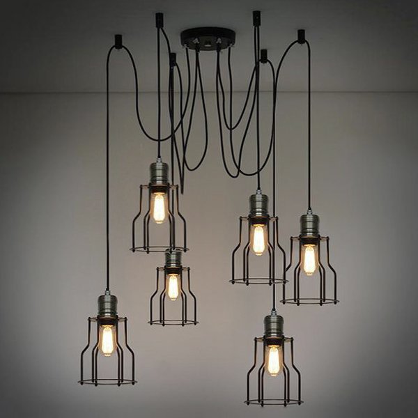 Люстра Loft Industrial 6 wire Cage Filament Pendant Бронза Черный матовый в Ульяновске | Loft Concept 