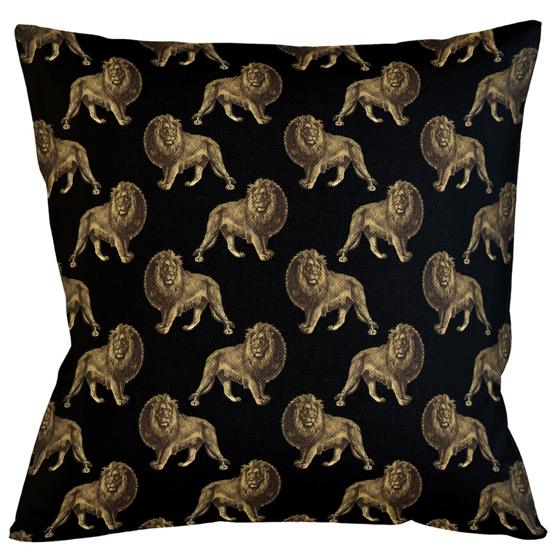 Декоративная подушка с узором из львов Home Safari Black Черный Коричневый Декоративная подушка с узором из львов Home Safari Black Черный Коричневый в Ульяновске | Loft Concept