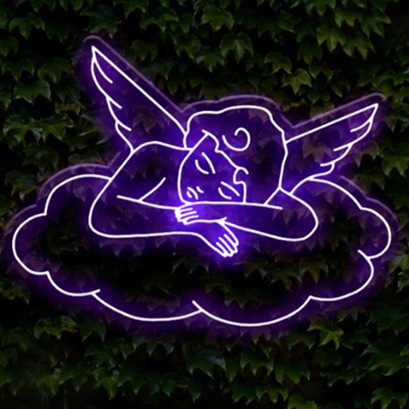 Неоновая настенная лампа Sleeping Angel Neon Wall Lamp Фиолетовый Прозрачный Фиолетовый в Ульяновске | Loft Concept 