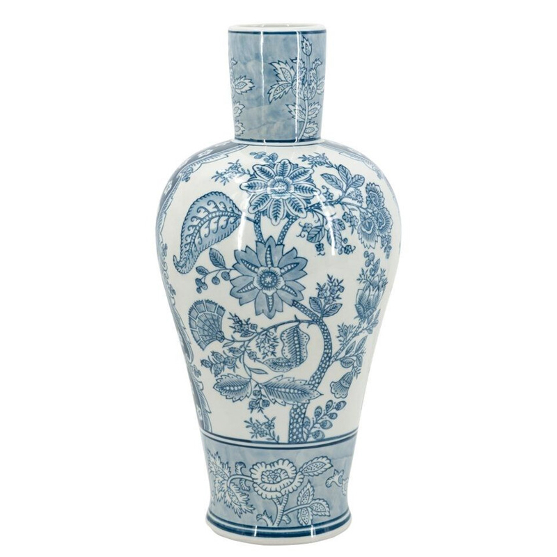 Ваза с голубым цветочным рисунком 43 см Blue & White Ornament Белый Голубой Ваза с голубым цветочным рисунком 43 см Blue & White Ornament Белый Голубой в Ульяновске | Loft Concept