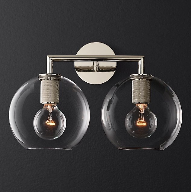 Бра RH Utilitaire Globe Shade Double Sconce Silver Прозрачное Стекло Никель в Ульяновске | Loft Concept 