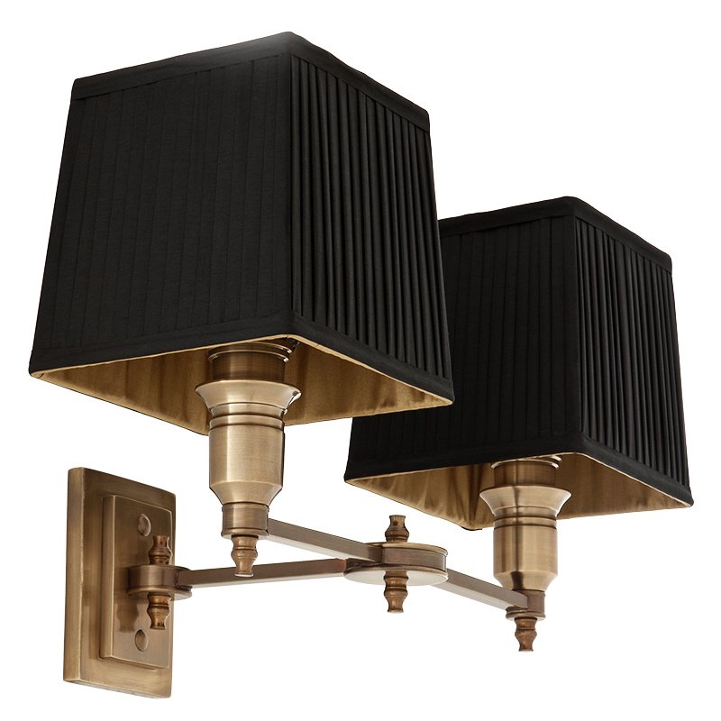 Бра Wall Lamp Lexington Double Brass+Black Латунь Античная полированная Черный в Ульяновске | Loft Concept 