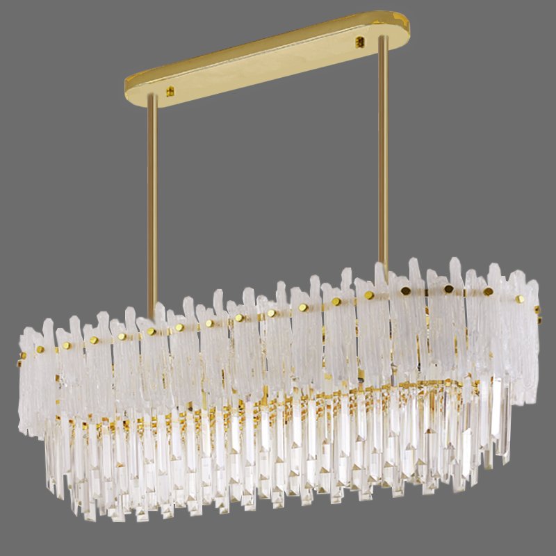 Люстра Murano Glass ICE Chandelier Rectangle Золотой Белый Прозрачное Стекло в Ульяновске | Loft Concept 