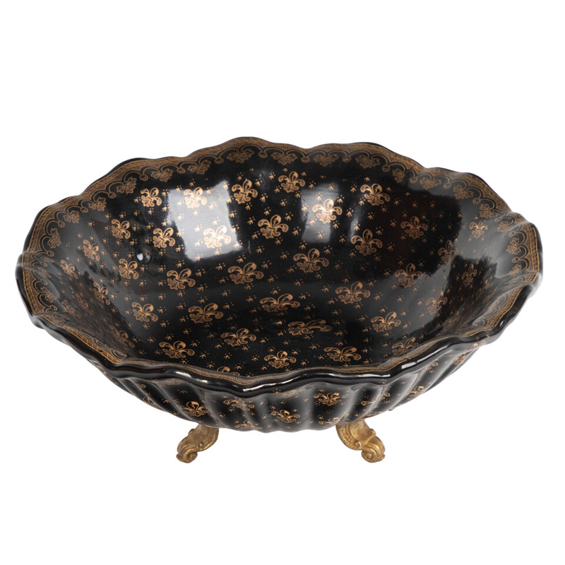 Блюдо черного цвета из фрафора на бронзовых ножках Eden Garden porcelain and bronze Черный Бронза Блюдо черного цвета из фрафора на бронзовых ножках Eden Garden porcelain and bronze Черный Бронза в Ульяновске | Loft Concept