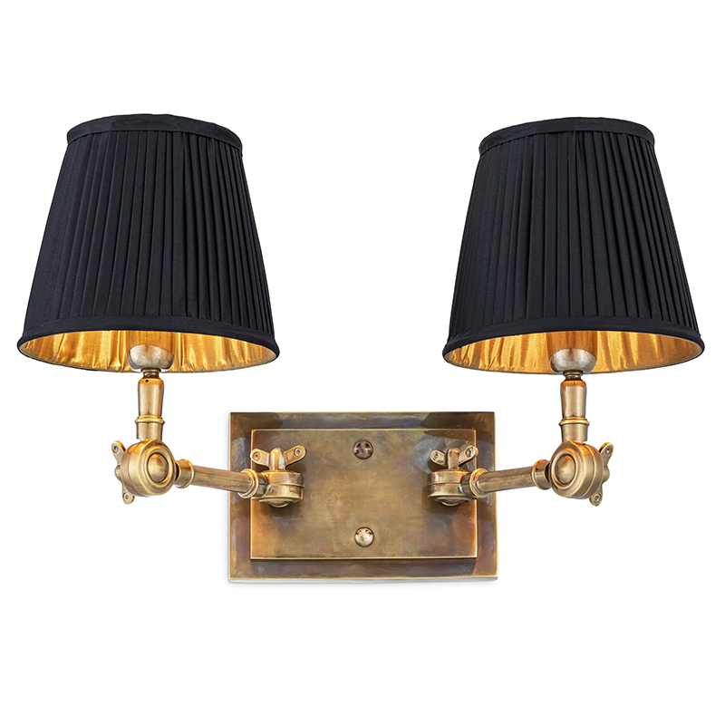 Бра Eichholtz Wall Lamp Wentworth Double Brass Винтажная латунь Черный в Ульяновске | Loft Concept 