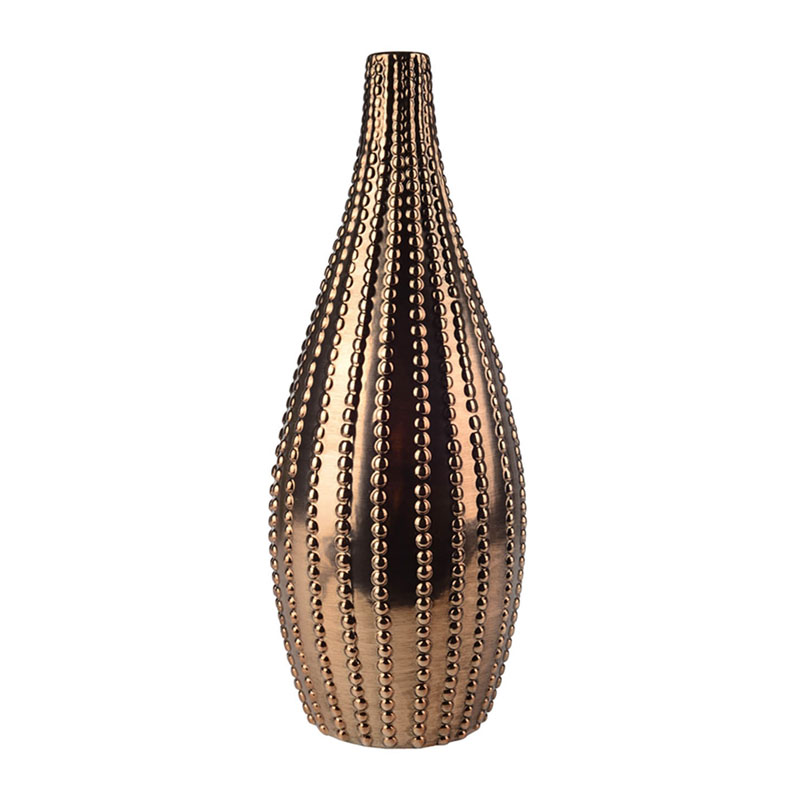 Ваза Ribbed Vase Narrow Throat bronze-gold 38  в Ульяновске | Loft Concept 