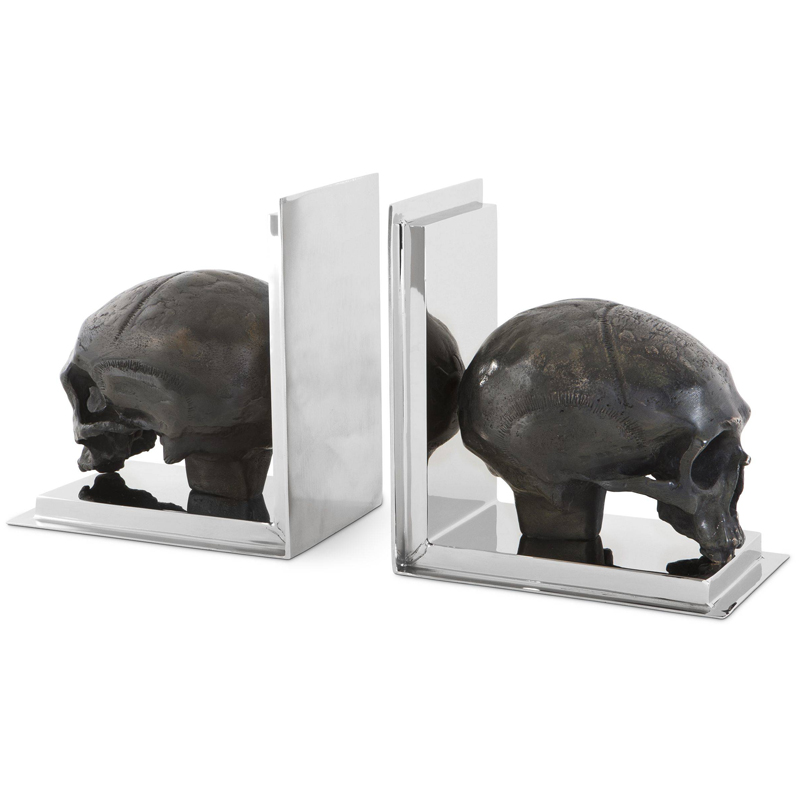 Держатель для книг Eichholtz Bookend Skull set of 2 Никель Винтажная латунь в Ульяновске | Loft Concept 