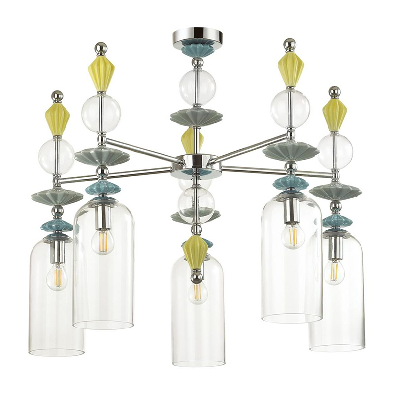 Люстра Iris Glass Chandelier candy 5 chrome Прозрачное Стекло Прозрачный зеленый Желтый Хром в Ульяновске | Loft Concept 