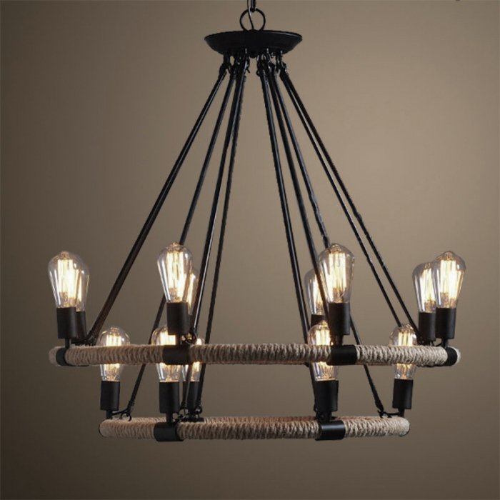 Люстра Round Tube Double Loft Rope Light Черный в Ульяновске | Loft Concept 